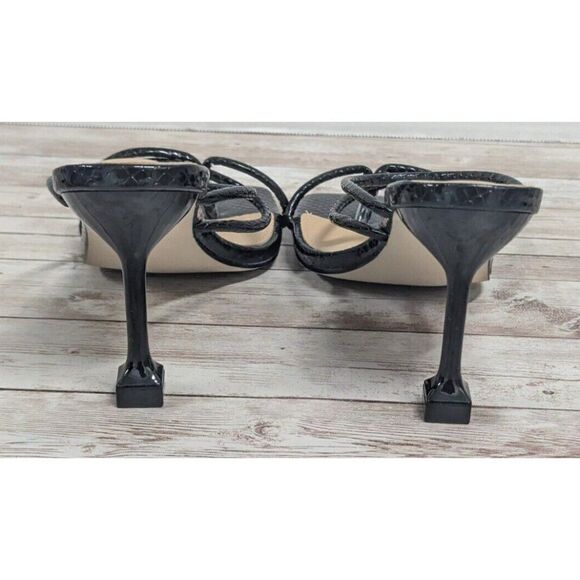 Viviany Womens Size 8 Black Leather Open Toe Slip On Slide Spool 3.5" Heels - Picture 6 of 9